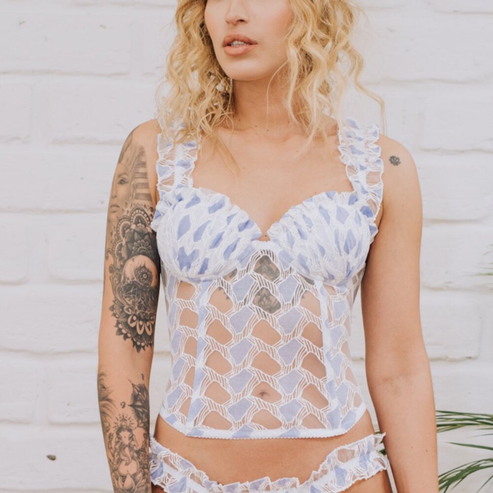 Maison Revolt “Maude” Sheer Embroidered Corset Top – Size 32 (S)